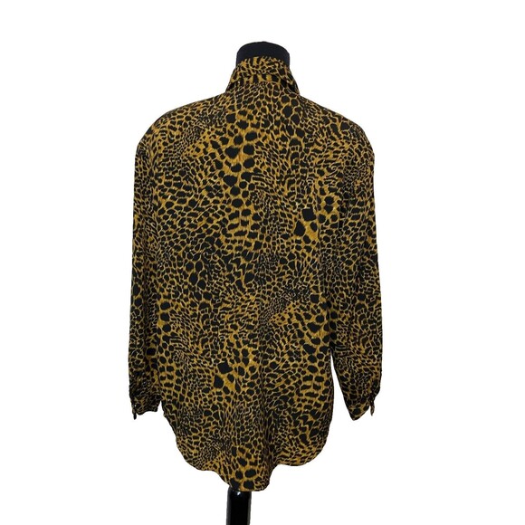 VTG Womens Animal Print Button Up Shirt M Tan Black Retro 90s Cheetah Mob Wife - Picture 4 of 13